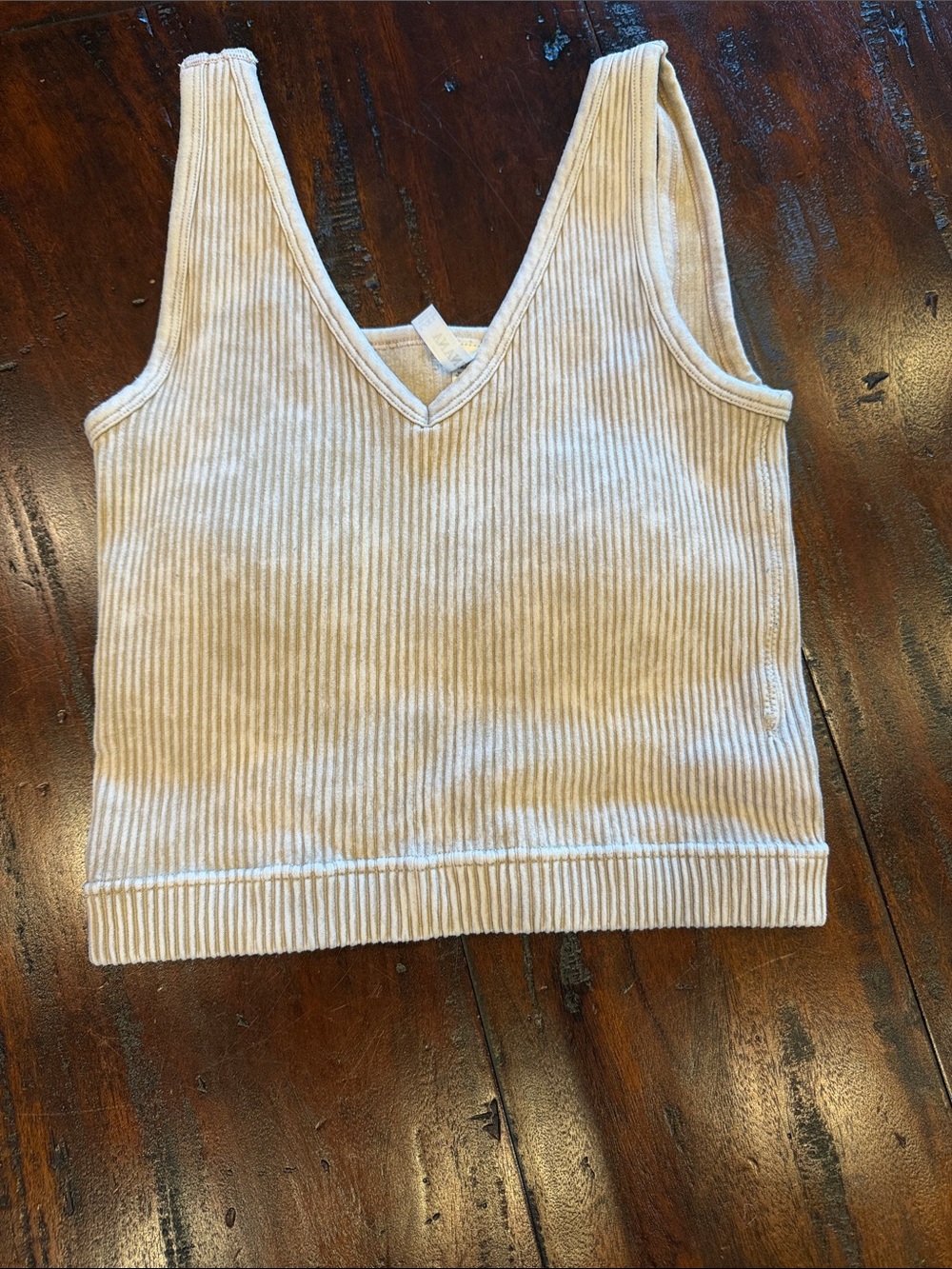 Zenana Outfitters Ribbed V-Neck Tank Top - Beige/Cream